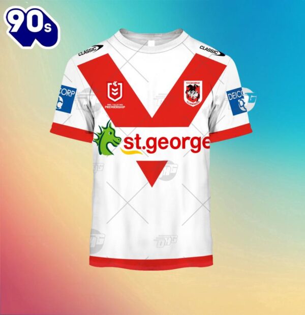 NRL St. George Illawarra Dragons Custom Name Number Home Jersey Kids 3D T-Shirt