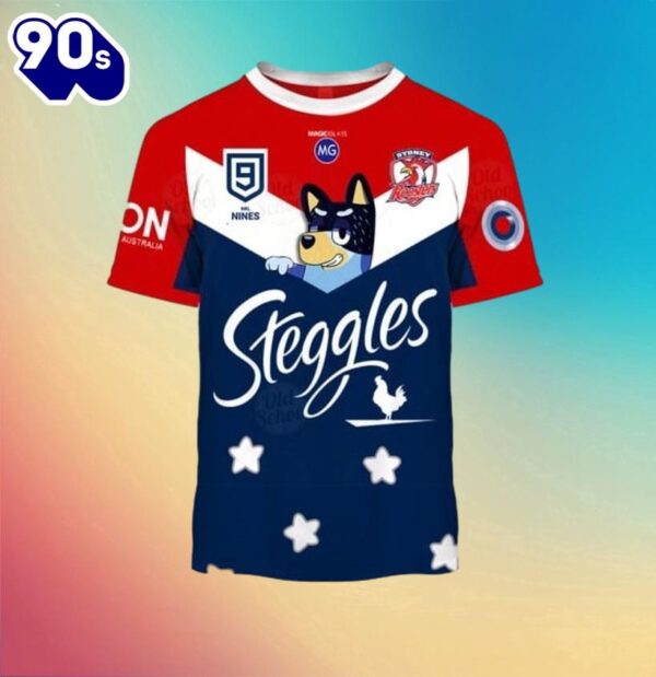 NRL Sydney Roosters Custom Name Number Bluey Jersey Kids T-shirt