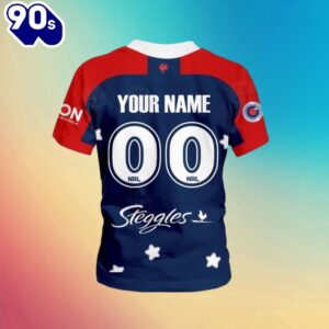 NRL Sydney Roosters Custom Name Number Bluey Jersey Kids T-shirt