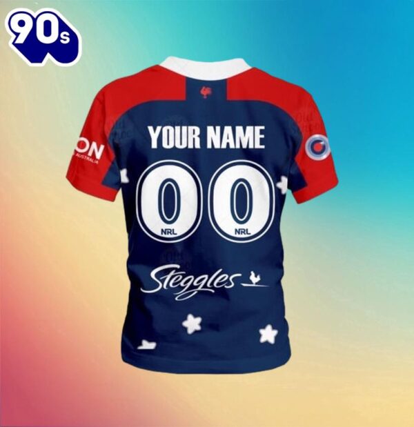 NRL Sydney Roosters Custom Name Number Bluey Jersey Kids T-shirt