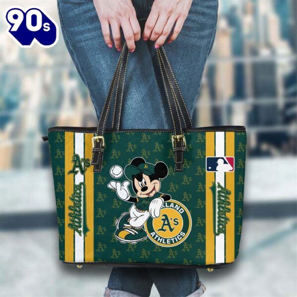 Oakland Athletics Mlb Mickey Women Leather Tote Bag