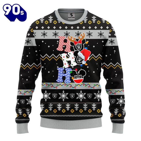 Oakland Raiders HoHoHo Mickey Christmas Ugly Sweater  Gift Christmas