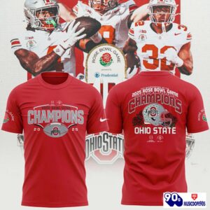 Ohio State Buckeyes College Football Playoff 2025 Rose Bowl Champions Red T -Shirt, Cap