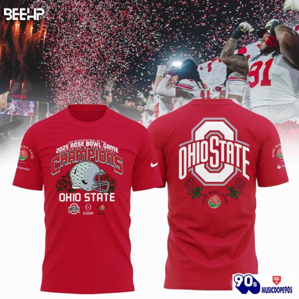 Ohio State Buckeyes College Football Playoff 2025 Rose Bowl Champions Red T-Shirt, Long Pants, Cap