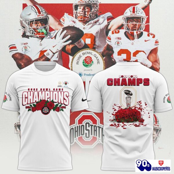 Ohio State Buckeyes College Football Playoff 2025 Rose Bowl Champions White T-Shirt, Cap