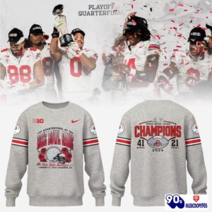 Ohio State Buckeyes Football NCAA Limited 2024 Rose Bowl Champions Grey Sweatshirt, Long Pants, Cap