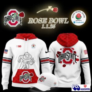 Ohio State Buckeyes Rose Bowl Game 2025 White Red Hoodie, Long Pants, Cap