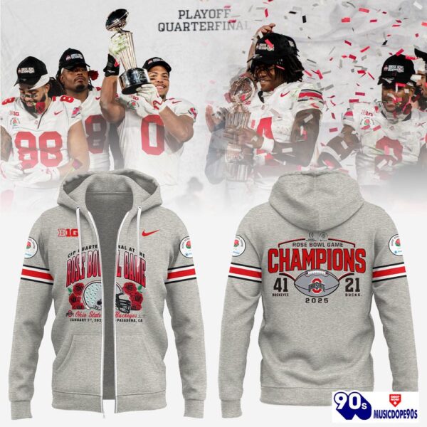 Ohio State Football Limited 2024 Rose Bowl Champions Grey ZIP Hoodie