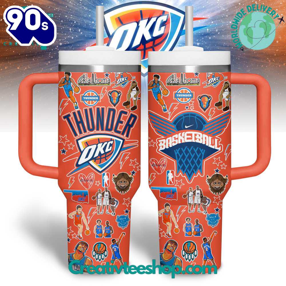 Oklahoma City Thunder NBA Custom Stanley Quencher 40oz Stainless Steel Tumbler With Handle Oklahoma City Thunder NBA Custom Stanley Quencher 40oz Stainless Steel Tumbler With Handle