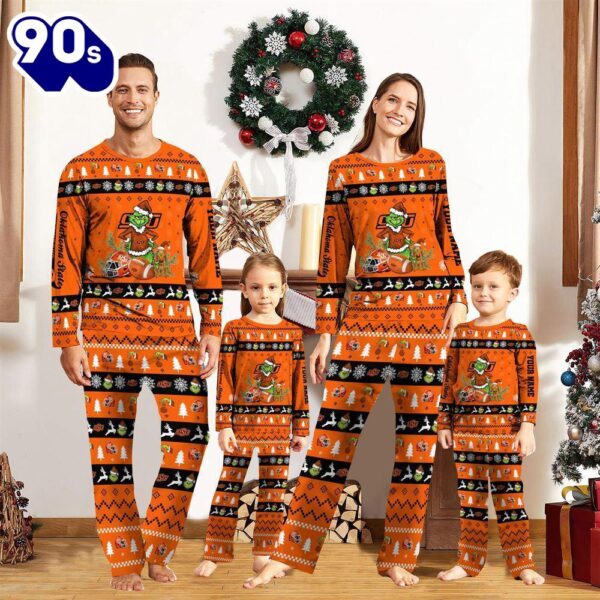 Oklahoma State Cowboys NCAA Custom Name Grinch Christmas And Sport Team Pajama Set  Gift Christmas