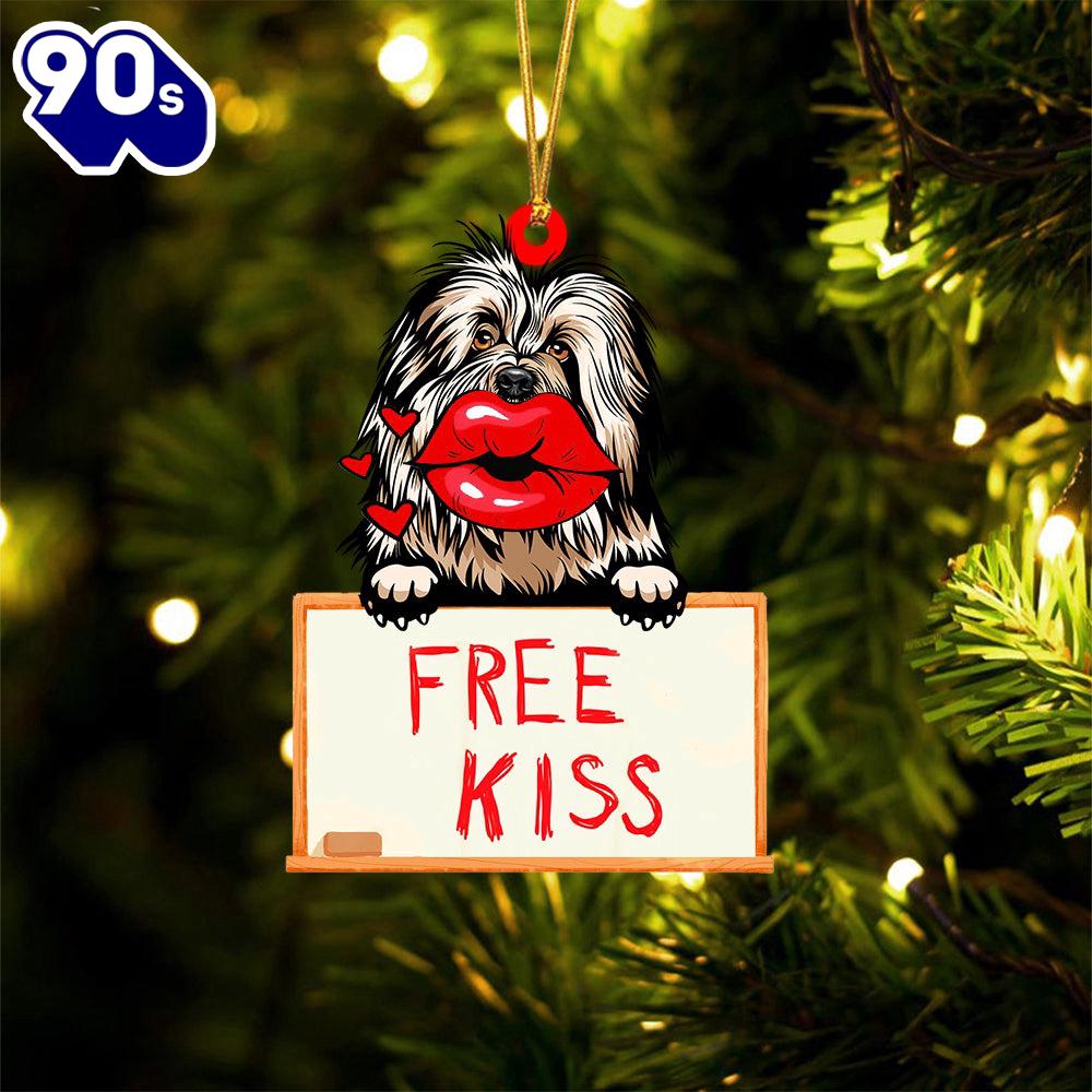 Old-English-Sheepdog Free Kiss Christmas Ornament, Gift For Christmas Old-English-Sheepdog Free Kiss Christmas Ornament, Gift For Christmas