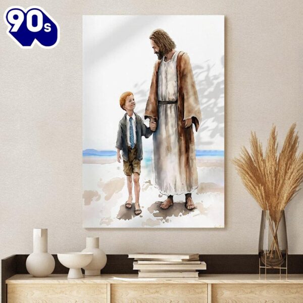 One By One Jesus Walking With Boy On Beach Jesus Canvas Art   Gift Christmas