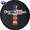 One Nation American Flag Wooden Cross Tire Cover – Bible Verse Tire Cover Car Decor