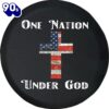 One Nation Under God American Flag Wooden Cross Tire Cover – Bible Verse Tire Cover Car Decor