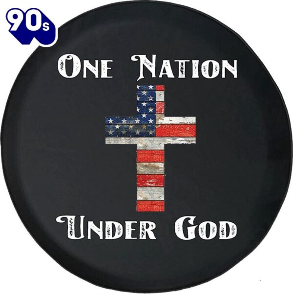 One Nation Under God American Flag Wooden Cross Tire Cover – Bible Verse Tire Cover Car Decor