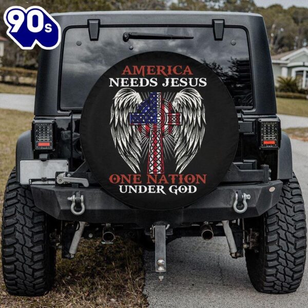 One Nation Under God Spare Tire Cover America Needs Jesus Tire Cover Car Decor