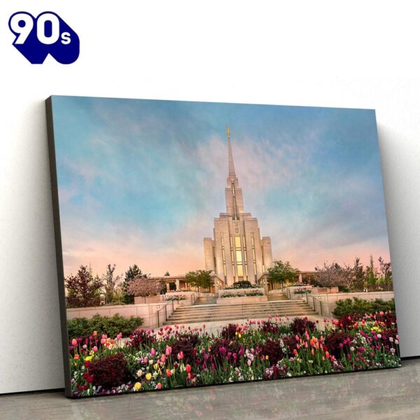 Oquirrh Mountain Temple Spring Splendor Canvas Wall Art Jesus Christ Picture Canvas  Gift Christmas