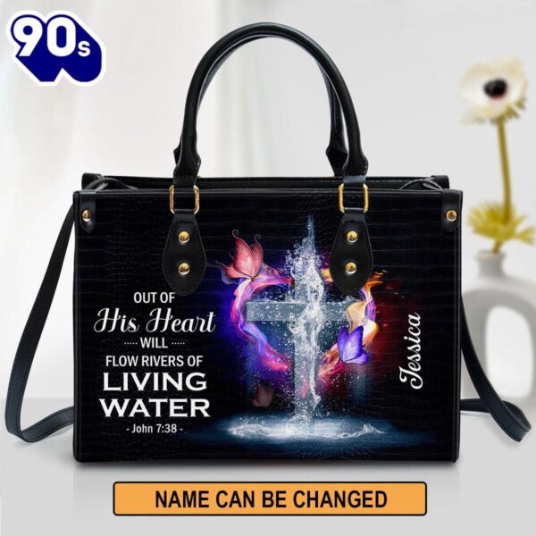 Out Of His Heart Will Flow Rivers Of Living Water Personalized Leather Bag For Women , Christian Bags  Gift For Women Christmas