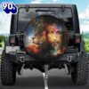 Painting Jesus With Lion In Space Tire Cover – Eye Contact Lion Portrait Wrap – Jesus Gift Car Decor