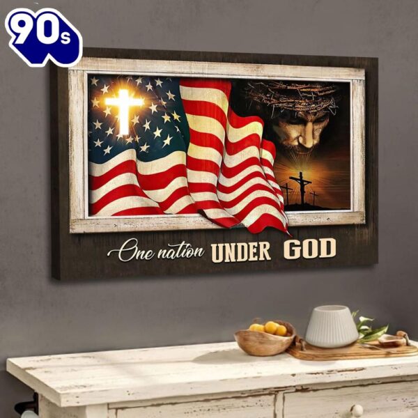 Patriotism Christian, One Nation Under God Wall Art Canvas Religious Wall Decor  Gift Christmas