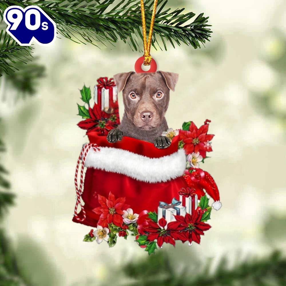 Patterdale Terrier In Gift Bag Christmas Ornament, Gift For Christmas Patterdale Terrier In Gift Bag Christmas Ornament, Gift For Christmas