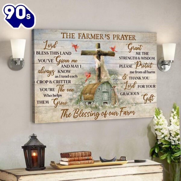 Peaceful Farm And Cardinal The Farmer’s Prayer Bible Verse Canvas Scripture Canvas Wall Art   Gift Christmas