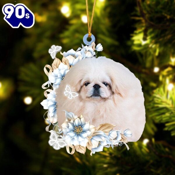 Pekingese Flowers Moon Ornament, Gift For Christmas