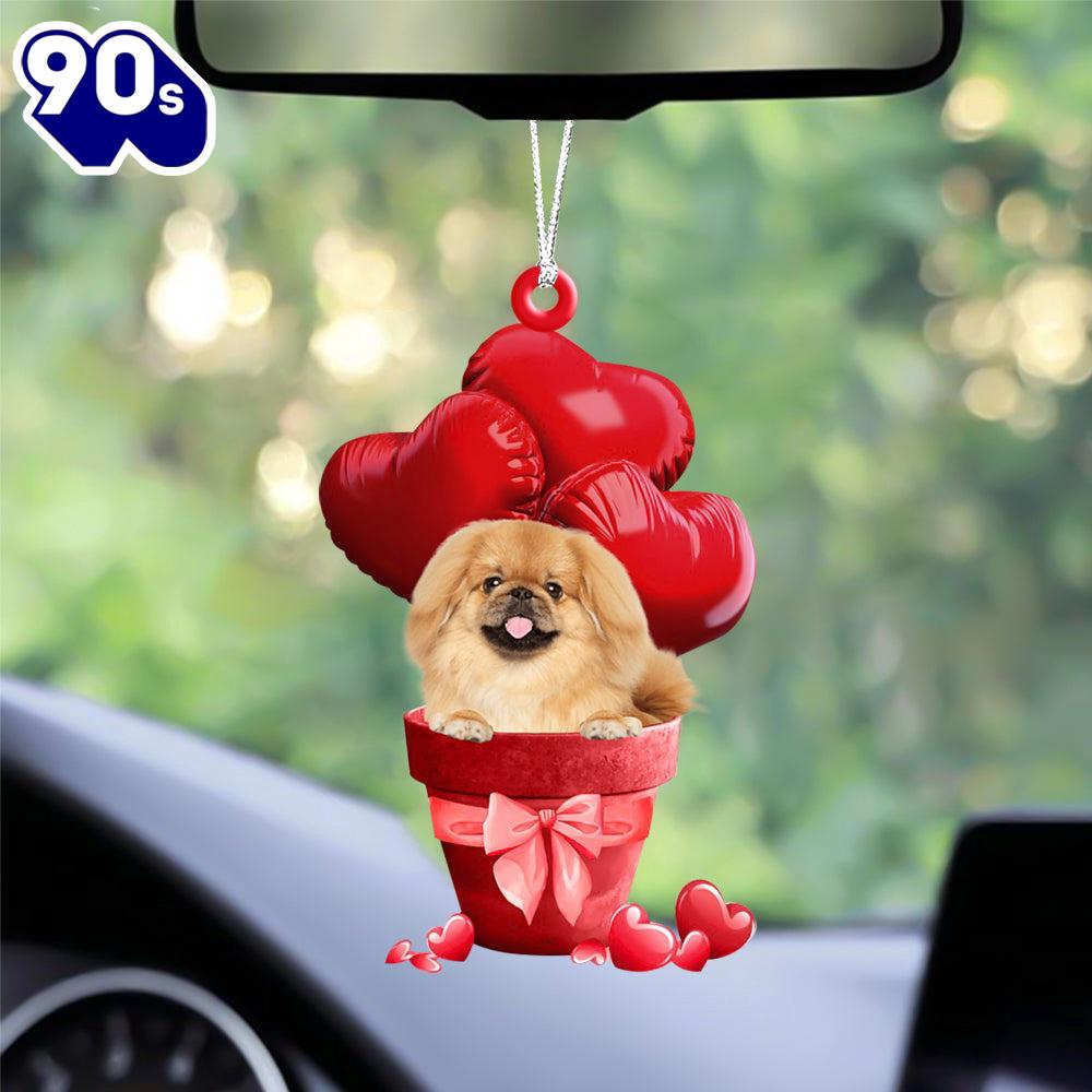 Pekingese Red Heart Balloon Ornament, Gift For Christmas Pekingese Red Heart Balloon Ornament, Gift For Christmas