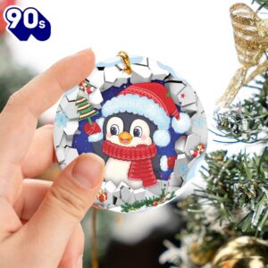 Penguin Break Through Ceramic Ornament