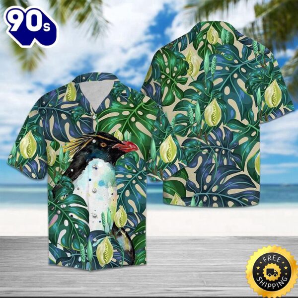 Penguin Tropical Leaves Hawaiian Shirt Summer Button Up