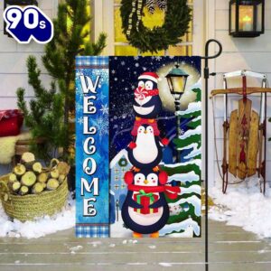 Penguins Christmas Welcome Flag Decorate…