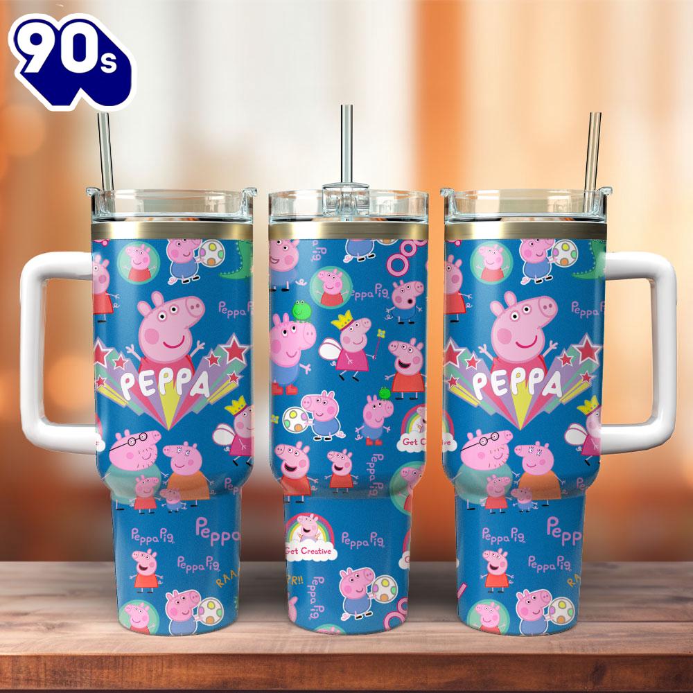 Peppa Pig Cartoon Custom Stanley Quencher 40oz Stainless Steel Tumbler For Fans Peppa Pig Cartoon Custom Stanley Quencher 40oz Stainless Steel Tumbler For Fans