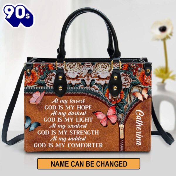 Personalized At My Lowest God Is My Hope Leather Bag , Christian Bags  Gift For Women Christmas