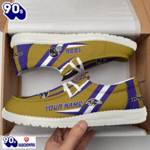 Personalized Baltimore Ravens NFL Team White Canvas Loafer Shoes