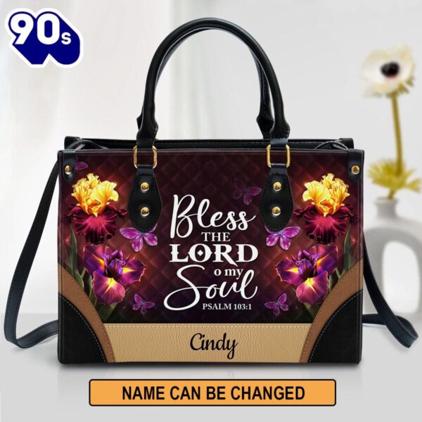 Personalized Bless The Lord O My Soul Pretty Butterfly Leather Bag , Christian Bags  Gift For Women Christmas