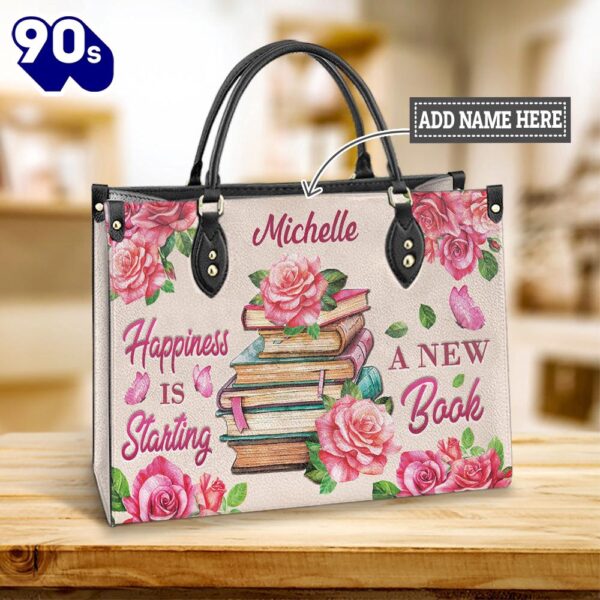 Personalized Book Happiness Is Starting A New Book Leather Bag , Christian Bags  Gift For Women Christmas