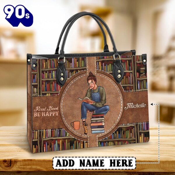 Personalized Book Lover Read Book Be Happy Leather Bag , Christian Bags  Gift For Women Christmas