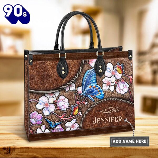 Personalized Butterfly Apricot Leather Bag , Christian Bags  Gift For Women Christmas