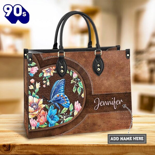 Personalized Butterfly Flower Leather Bag , Christian Bags  Gift For Women Christmas