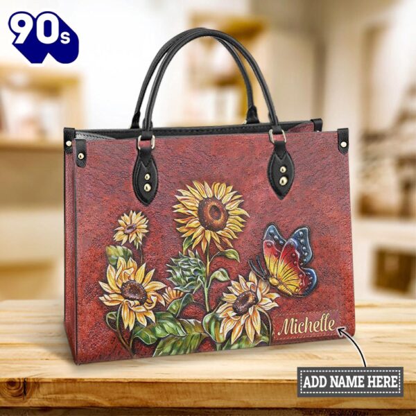 Personalized Butterfly Sunflower Gorgeous Leather Bag , Christian Bags  Gift For Women Christmas