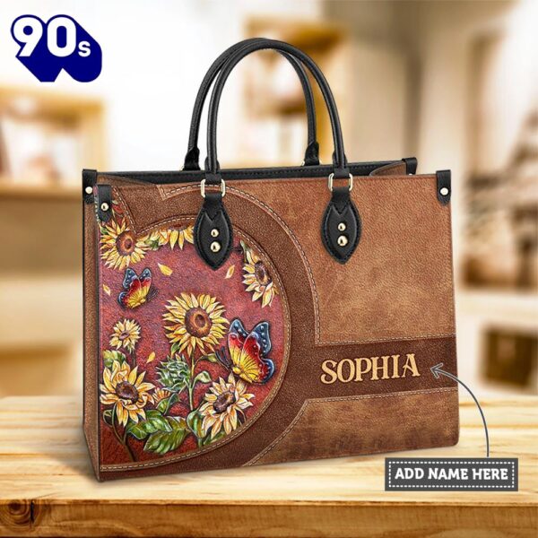 Personalized Butterfly Sunflower Lover Leather Bag , Christian Bags  Gift For Women Christmas