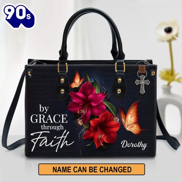 Personalized By Grace Through Faith Leather Bag , Christian Bags  Gift For Women Christmas