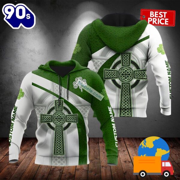 Personalized Celtic Cross And Sharock St Patricks Green 3D Design Hoodie 2025