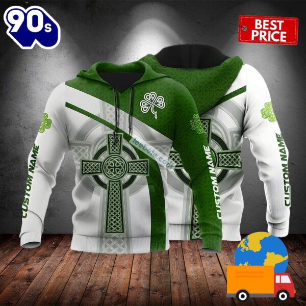Personalized Celtic Cross And Sharock St Patricks Green 3D Design Hoodie 2025