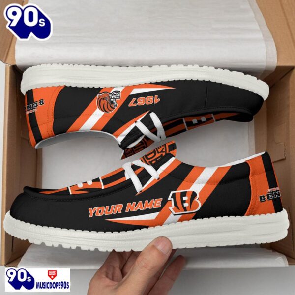 Personalized Cincinnati Bengals NFL Team White Canvas Loafer Shoes