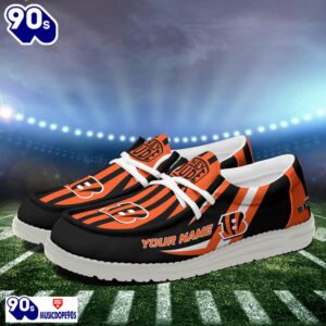 Personalized Cincinnati Bengals NFL Team White Canvas Loafer Shoes