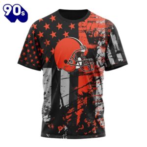 Personalized Cleveland Browns Classic Grunge American Flag Vetaran 3D Shirt Unisex