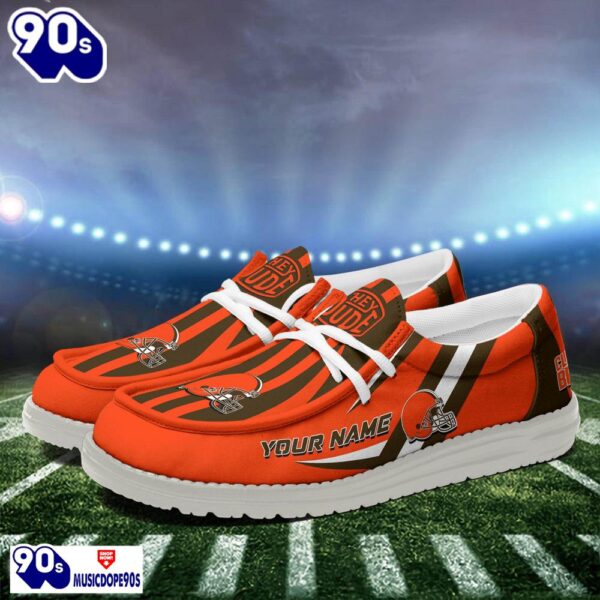 Personalized Cleveland Browns NFL Team White Canvas Loafer Shoes