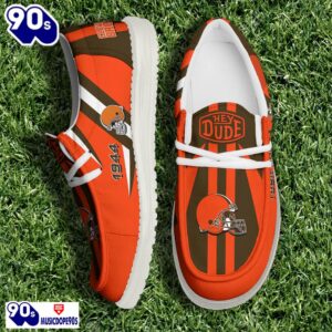 Personalized Cleveland Browns NFL Team White Canvas Loafer Shoes