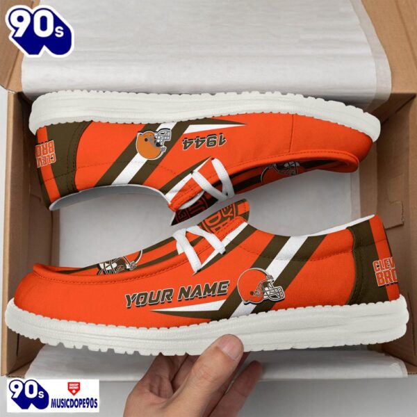 Personalized Cleveland Browns NFL Team White Canvas Loafer Shoes